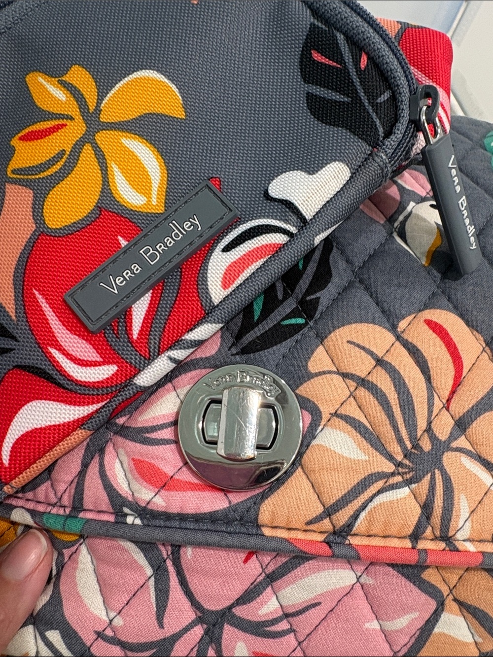 Vera Bradley Gray Floral Quilted Crossbody Bag with Accessory Bag - Picture 2 of 7